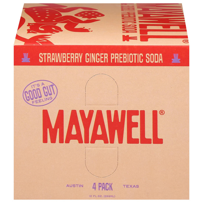 Mayawell Prebiotic Soda - Strawberry Ginger - 6 x 12 fl oz