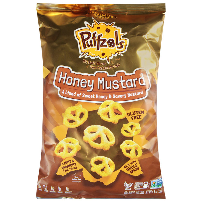Unique Pretzels Puffl ozels Honey Mustard - 6 x 4.8 oz Bags - Tangy Snack Pack