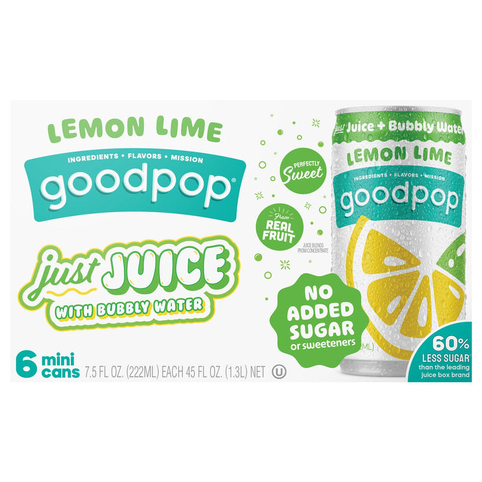 Goodpop Sparkling Water Lemon Lime - 4 Packs of 6 / 7.5 fl oz