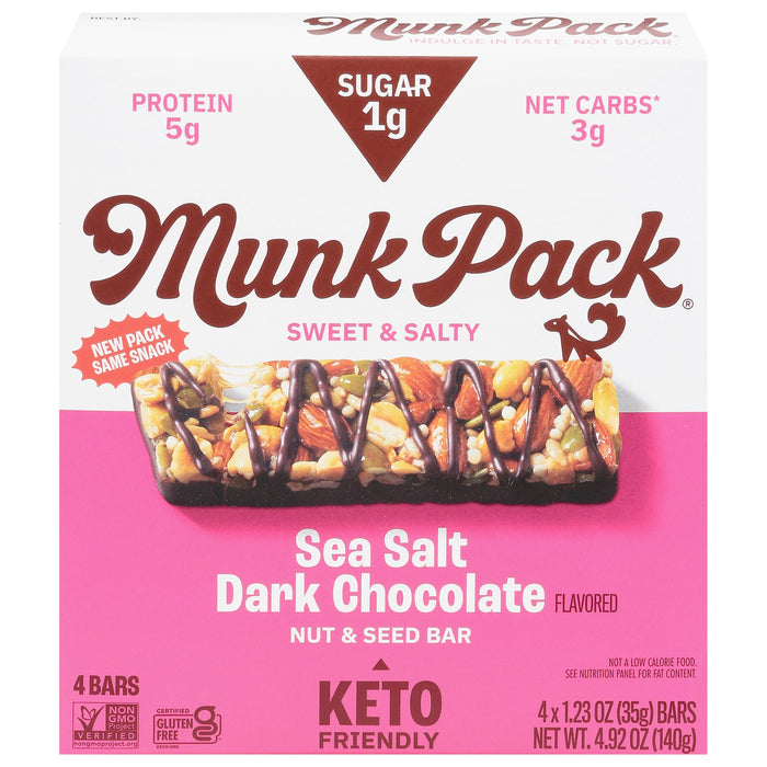 Munk Pack Keto Nut & Seed Bar, Sea Salt Dark Chocolate, 6 Bars - 1.23oz Each