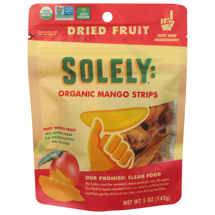Solely Dried Fruit Organic Mango Strips - Pack of 6 - 5 oz Bags