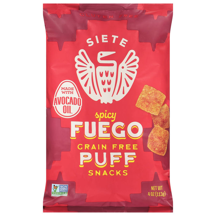 Siete Grain-Free Puffs Fuego - Spicy Chili Cheese (Pack of 6) - 4 oz Bags