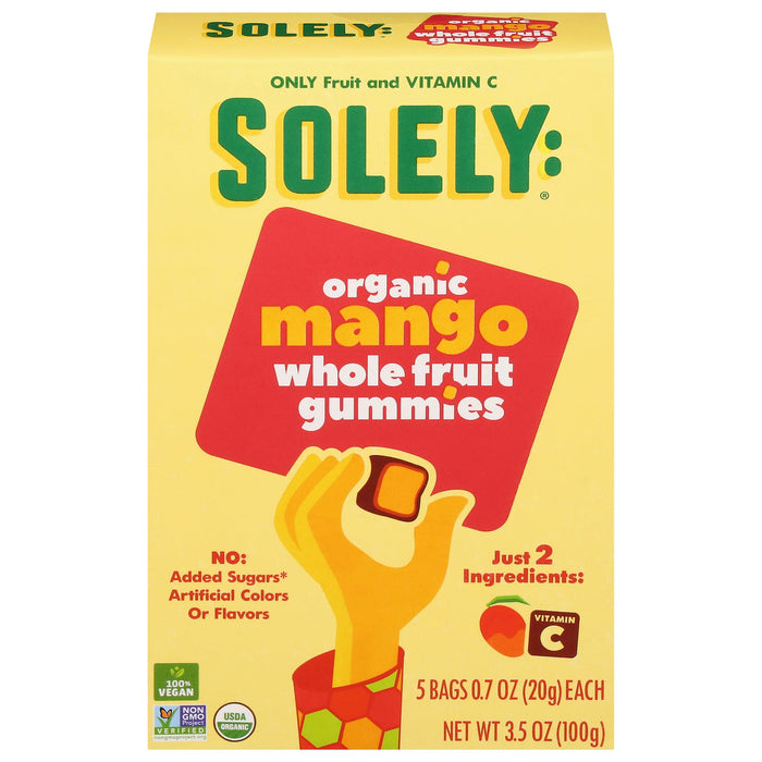 Solely Drd Frt Organic 2-Ingredient Mango Fruit Strips, Whole Fruit Gummies, 8 Pouches of 3.5 oz Each