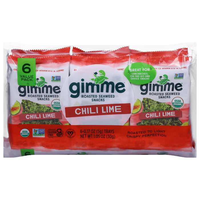 Gimme Organic Seaweed Snacks - Chili Lime - 8 Packs of 0.17 oz - Gluten-Free & Vegan