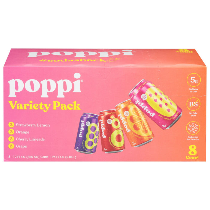 Poppi Prebiotic Soda Variety Pack: 4 Flavors, 3 Packs of 8 (12 fl oz  Each)