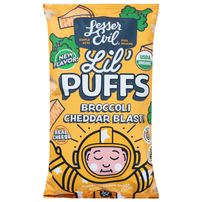 Lesser Evil Lil Puffs Broccoli Cheddar - 5 Pack of 2.5 oz Organic Snacks