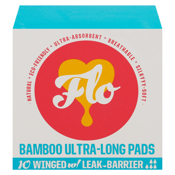 Flo Bamboo Ultra-Long Pads with Wings - 8-10 Count - Overnight Absorbency