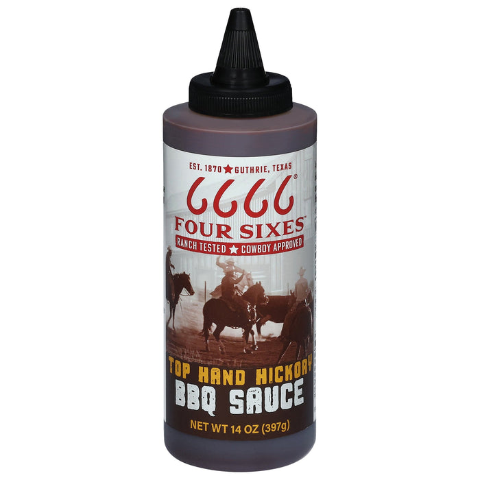 Four Sixes BBQ Sauce - Top Hand Hickory - Pack of 6 (14 oz )