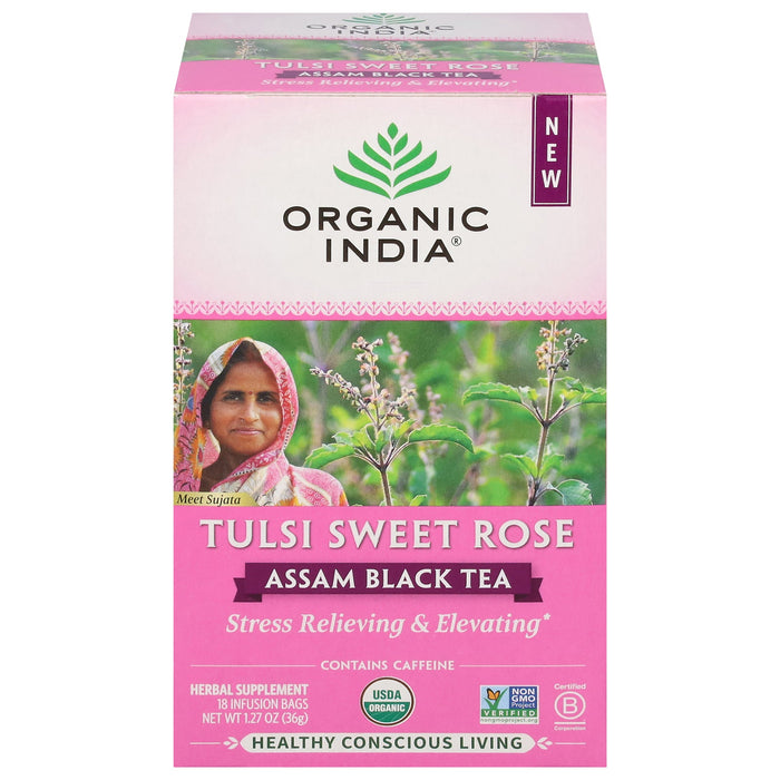 Organic India Tulsi Sweet Rose Black Tea - 6 x 18 Bag Tea Bags