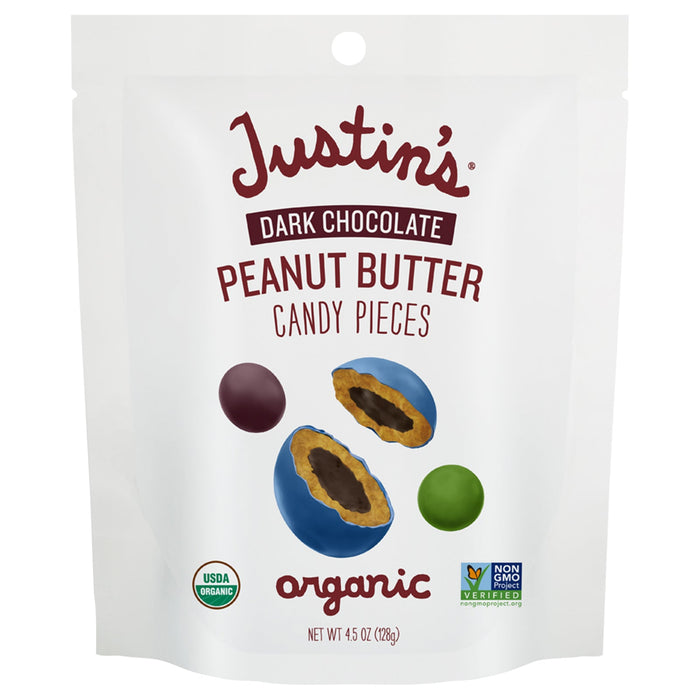 Justin's Dark Chocolate Organic Peanut Butter Pieces, 6 x 4.5 oz - Case
