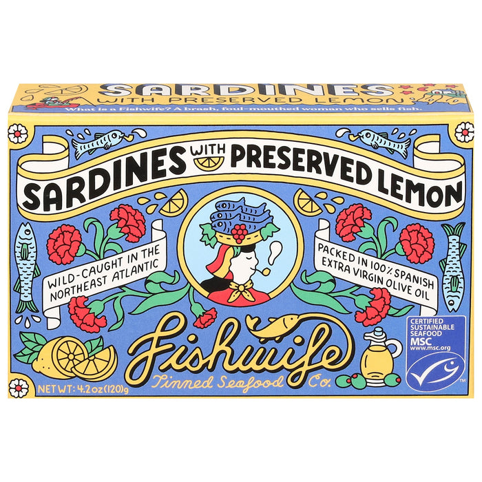 Fishwife Sardines Preserved Lemon (Pack of 12) - 4.2 oz  - Premium Tinned Seafood