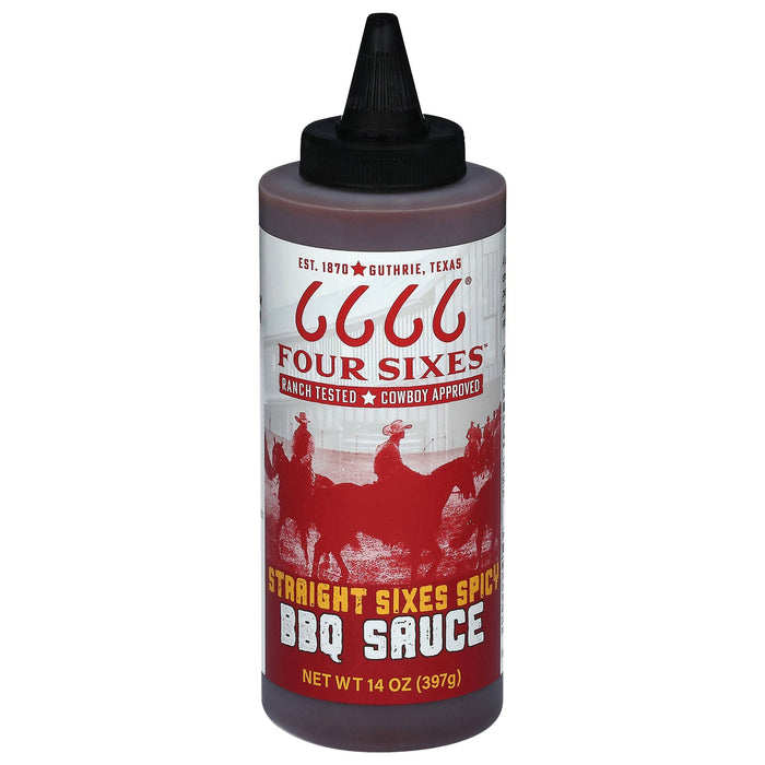Four Sixes Spicy Straight Sixes BBQ Sauce - (Pack of 6 - 14 oz )