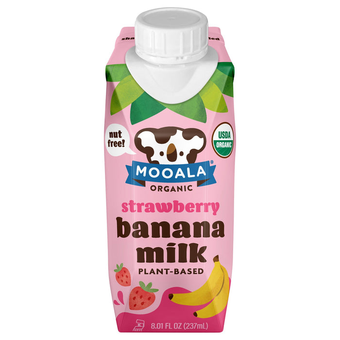 Mooala Banana Milk Organic Strawberry, 8.01 fl oz, 12-Count Case