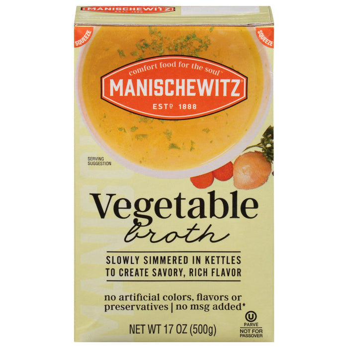 Manischewitz Vegetable Broth Aseptic, 17 fl oz (Pack of 12) - Kosher & Flavorful
