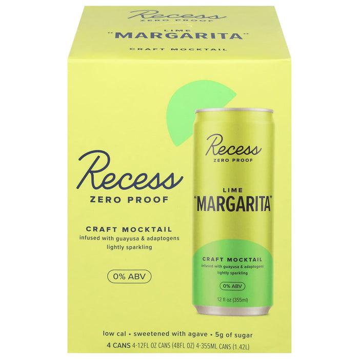 Recess Mocktail Lime Margarita - 6/4-12 oz  - Non-Alcoholic Cocktail