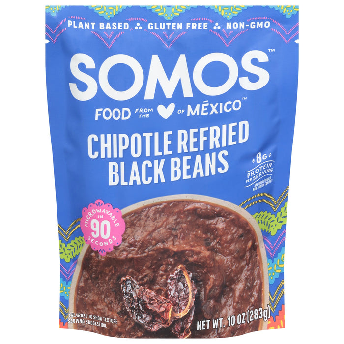 Somos Beans Refried Chipotle Black - Pack of 6 - 10 oz Pouches