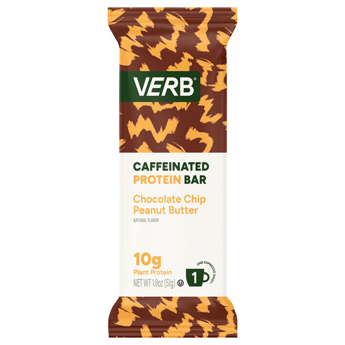 Verb Energy Protein Bar, Chocolate Chip Peanut Butter, Caffeine, 12 Count, 1.8 oz Bars