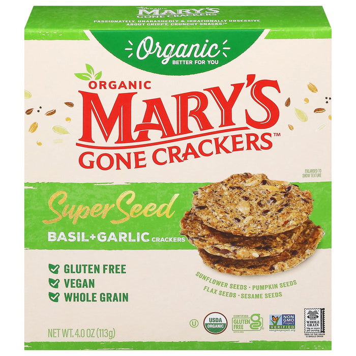 Mary's Gone Crackers Cracker, Original Seed, Garlic Basil, 4 oz Bags (6 Count)