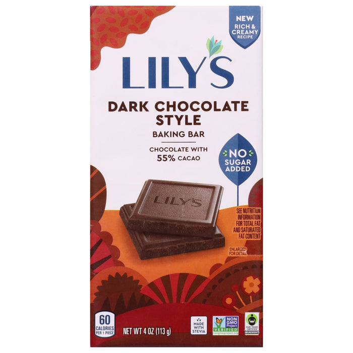 Lily's Dark Chocolate Baking Bar 55% Cacao, 4 oz Bars (Pack of 18)