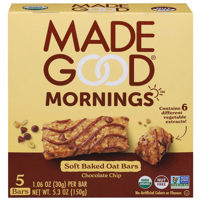 MadeGood Chocolate Chip Oat Bars, Soft Baked, 6 x 5.3 oz Snack Packs
