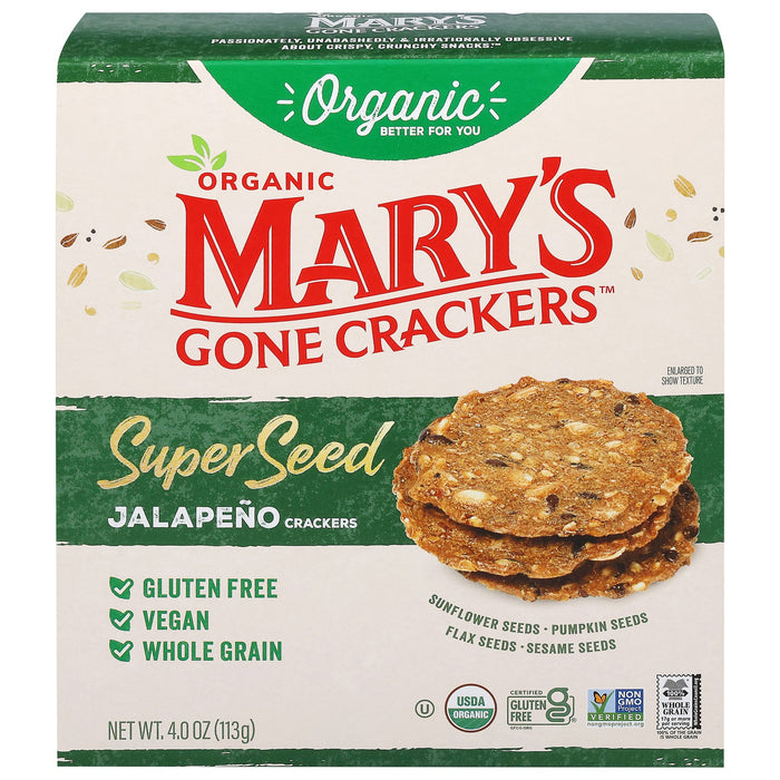 Mary's Gone Crackers Original Seed Crackers - Jalapeno - 4 oz Bags (Pack of 6)