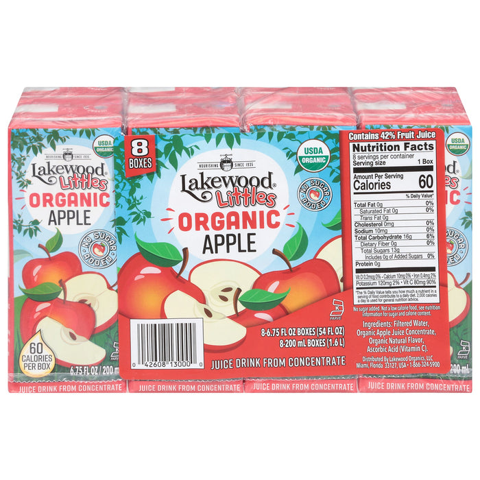 Lakewood Organic Apple Juice Littles, 4-Pack (8/6.75 oz) - Kids' Healthy Drink