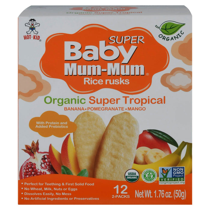 Hot Kid Baby Mum-Mum Tropical Flavored Rice Rusks - 12 Count, Pack of 6 - 1.76 Oz Each