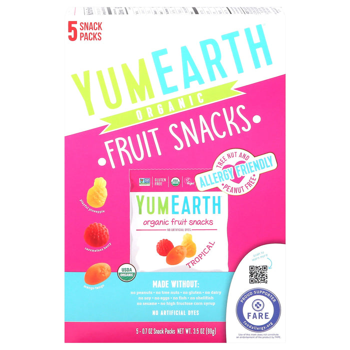 YumEarth Organic Tropical Fruit Snacks, 6 Pouches, 3.5 oz Each