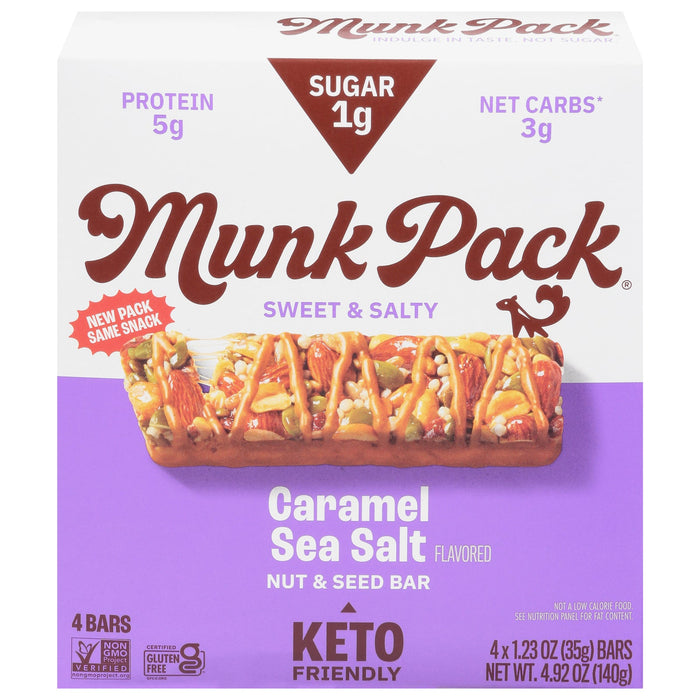 Munk Pack Keto Nut & Seed Bar, Caramel Sea Salt, 6 Bars (4/1.23oz Pouches)