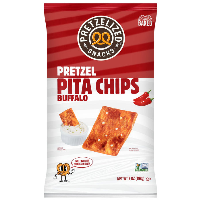 Pretzelized Buffalo Pita Chips - 12 Packs of 7 Oz - Crispy Baked Snack