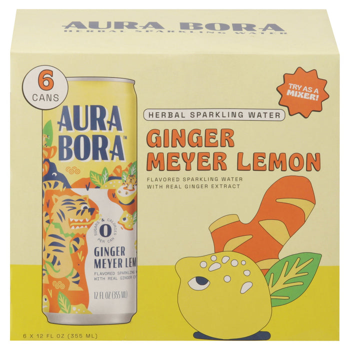 Aura Bora Sparkling Water - Ginger Meyer Lemon, 6/12 fl oz (Pack of 4) - Gluten-Free Kosher