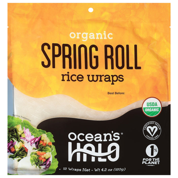 Ocean's Halo Organic Rice Paper Wraps for Spring Rolls, 12 Packs of 4.2 oz Each