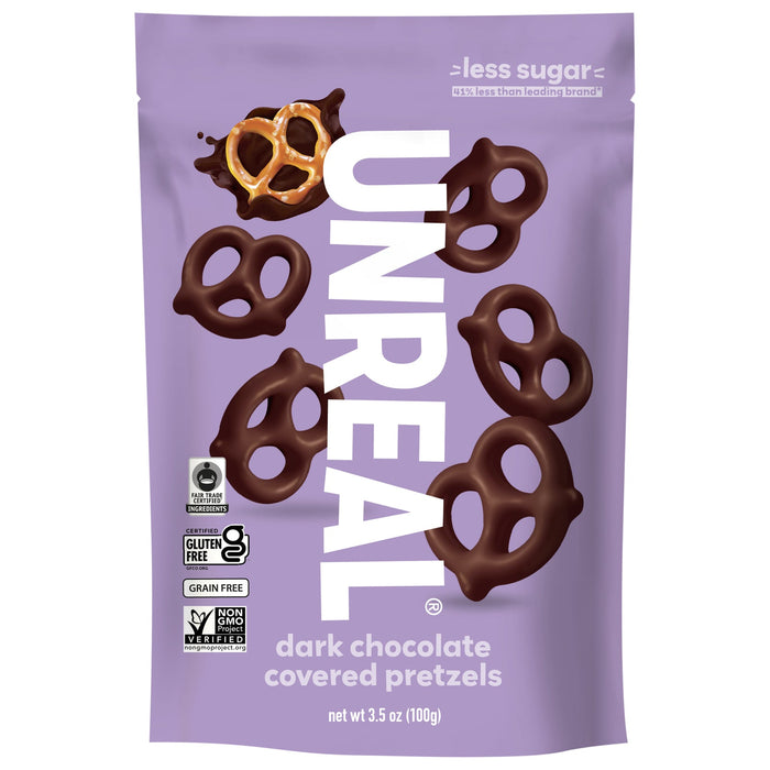Unreal Dark Chocolate Covered Pretzels - 6 Pack of 3.5 Oz Bags