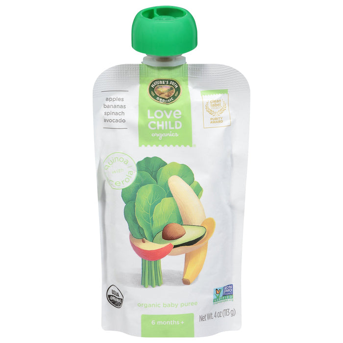 Love Child Organics Apple, Banana, Spinach Puree - 4 oz Pouches - 12 Pack