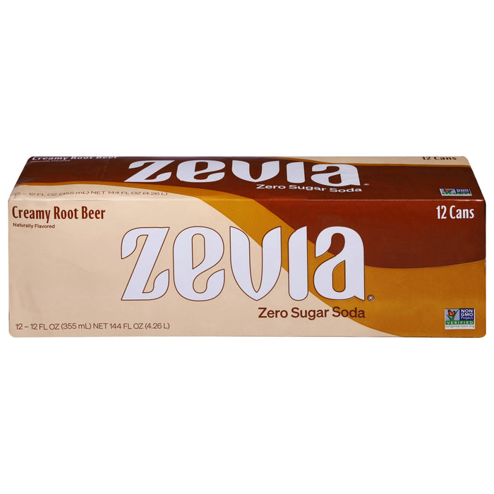 Zevia - Creamy Root Beer Soda, 12/12 fl oz (Pack of 2) - Zero Sugar Beverage