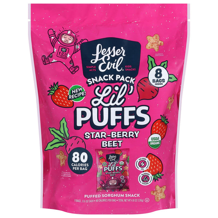Lesser Evil Lil' Puffs Star Berry Organic Snack Puffs - 12 x 0.6 oz.