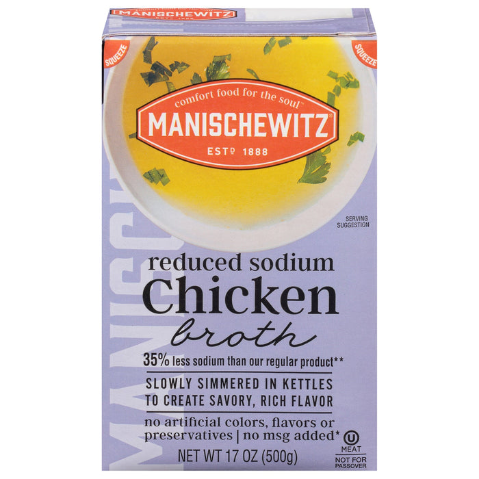 Manischewitz Low Sodium Chicken Broth - 17 fl oz Aseptic Cartons (Pack of 12)
