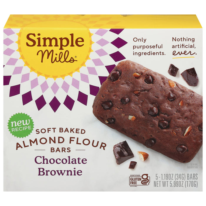 Simple Mills Soft Baked Almond Flour Brownie Bars - Chocolate Chip - 5.99 oz - 6 Count