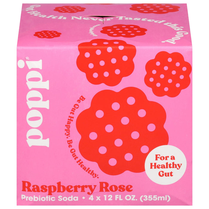 Poppi - Raspberry Rose Prebiotic Soda, 4/12 fl oz (6 Pack) - Healthy Gut Drink
