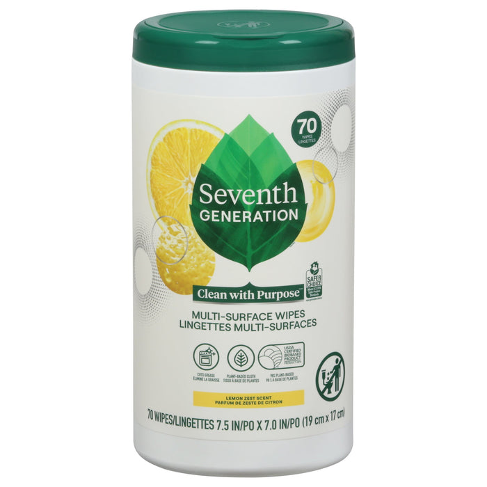 Seventh Generation Multi-Surface Wipes - Lemon Scent - 6 Pack of 70 Count Canisters
