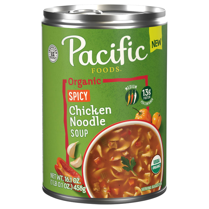 Pacific Foods Organic Spicy Chicken Noodle Soup, 16.1 fl oz, Pack of 12