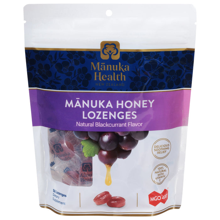 Manuka Health MGO 400+ Manuka Honey Lozenges with Blackcurrant - 58 Count