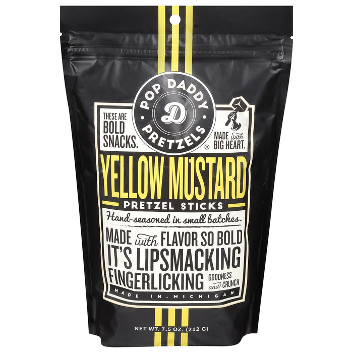 Pop Daddy Pretzel Sticks, Yellow Mustard, Pack of 12 - 7.5 oz Bags