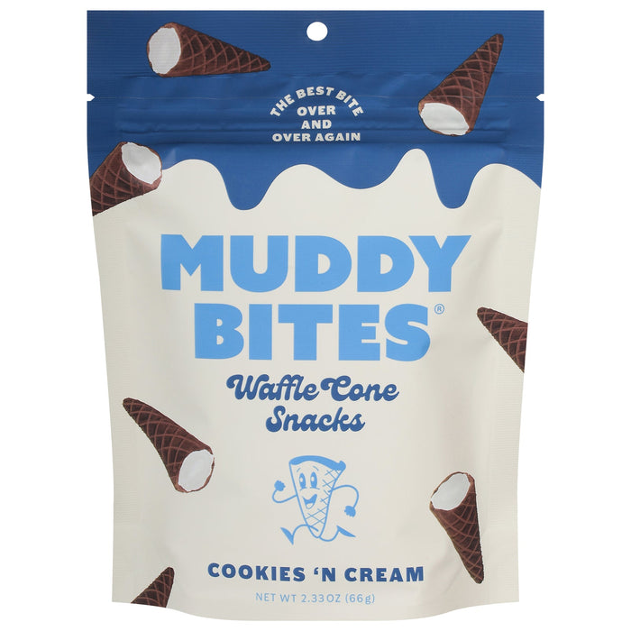 Muddy Bites Cookies & Cream - Crispy Waffle Cone Snacks (Pack of 12 - 2.33 Oz)
