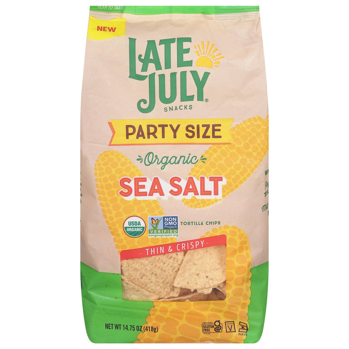 Late July Snacks Organic Tortilla Chips, Sea Salt, 14.75 Oz, Pack of 9