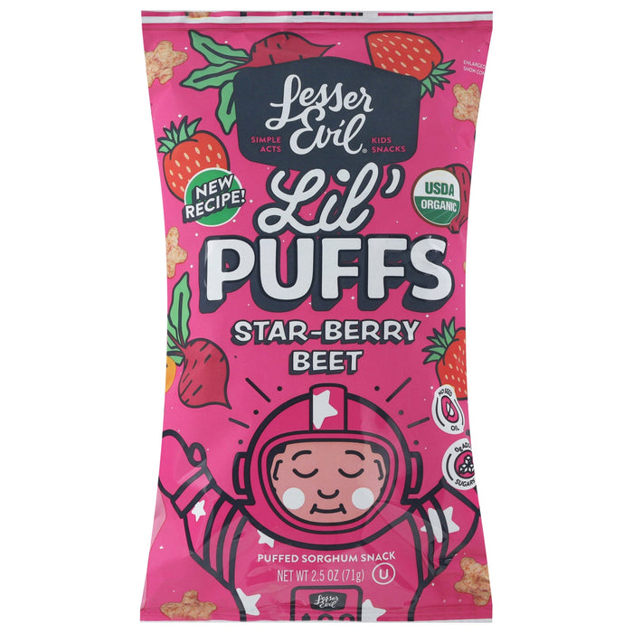 Lesser Evil Lil' Puffs Star Berry Organic Puffs - 5 Pack of 2.5 Oz Bags