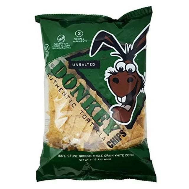 Donkey Chips Unsalted Tortilla Chips - 12 x 11 Ounces