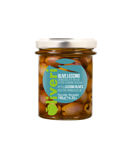 Oliveri Pitted Leccino Olives in Extra Virgin Olive Oil (Olive Leccino Denocciolate in Olio EVOO)