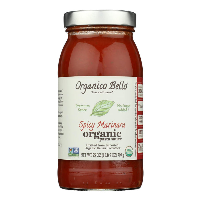 Organico Bello Spicy Marinara Sauce 25 oz – Organic Italian Tomato Pasta Sauce (Case of 6)
