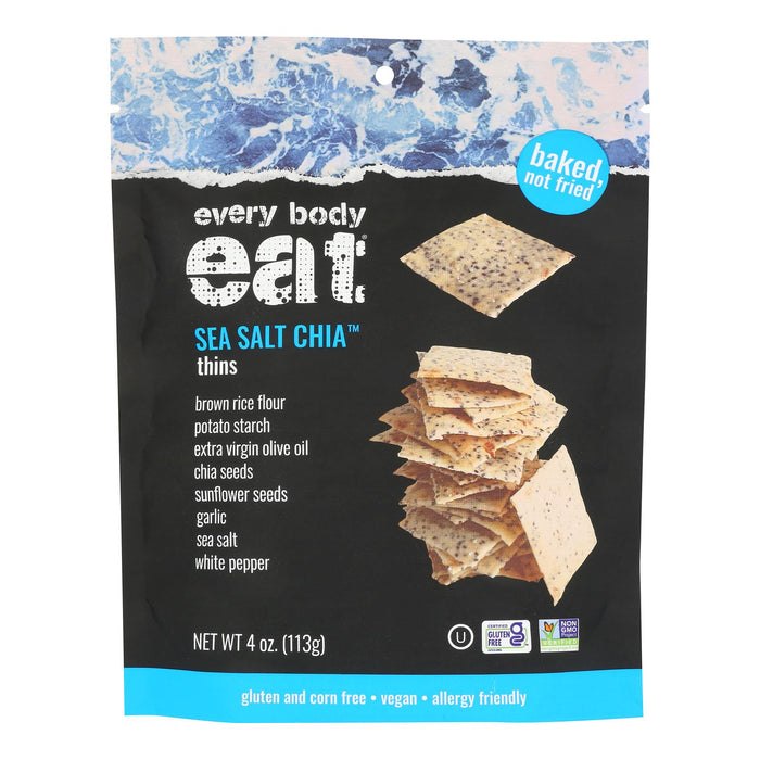 Every Body Eat Snack Thins Sea Salt Chia (6-Pack, 4oz) | Gluten-Free, Vegan, Kosher Crackers for Healthy Snacking